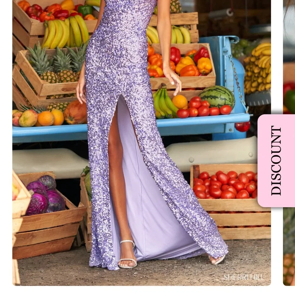 Sherri Hill One Shoulder Lavender Sequin Dress - Picture 5 of 6
